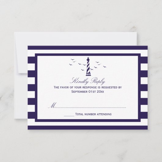 Het Nautical Lighthouse Wedding Collectie RSVP Kaartje (Voorkant)