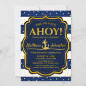 Het nautische anker Navy & Gold Stripe Baby Verjaa Kaart (Voorkant)