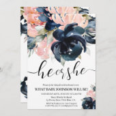 Het Navy and Blush gender onthullen uitnodiging. U Kaart (Voorkant / Achterkant)