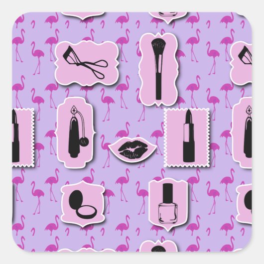 Het Necessies Cosmetic Logo Pattern Vierkante Sticker (Voorkant)