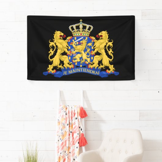 Het Nederlandse wapen op zwart brant Spandoek (Insitu)