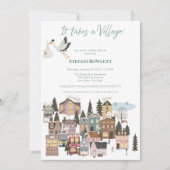 Het neemt een dorp winterBaby shower met Stork Kaart (Voorkant)