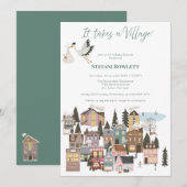 Het neemt een dorp winterBaby shower met Stork Kaart (Voorkant / Achterkant)
