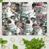 Het neerbuigende roos schedels met vlinders. theedoek (Gevouwen)