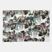 Het neerbuigende roos schedels met vlinders. theedoek (Horizontaal)