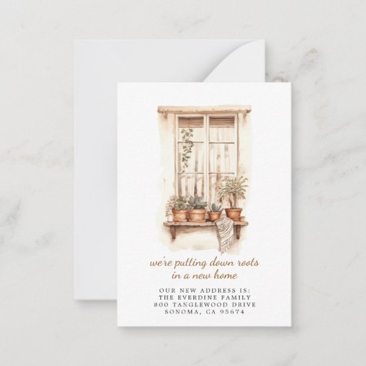 Het neerzetten van wortels vensterbank potten Plan Notitiekaartje (Voorkant)