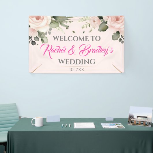 Het neutrale Roos Greenery Wedding Lijst past aan Spandoek (Beurs)