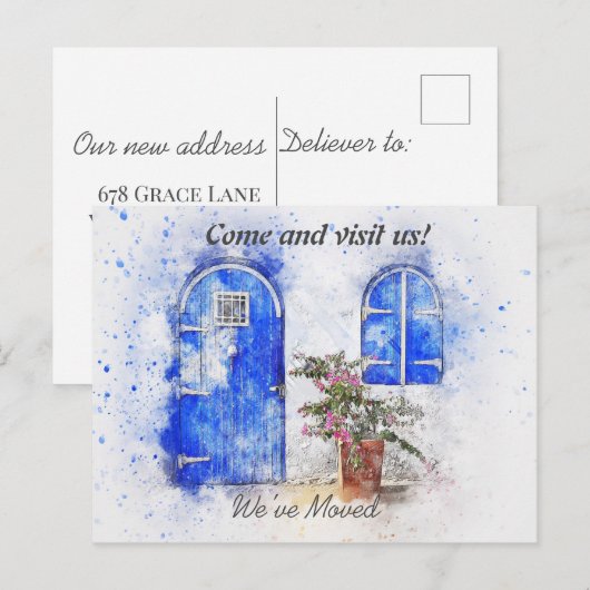 Het Nieuwe Adres van de Deur van de waterverf hebb Aankondigingskaart (Voorkant / Achterkant)