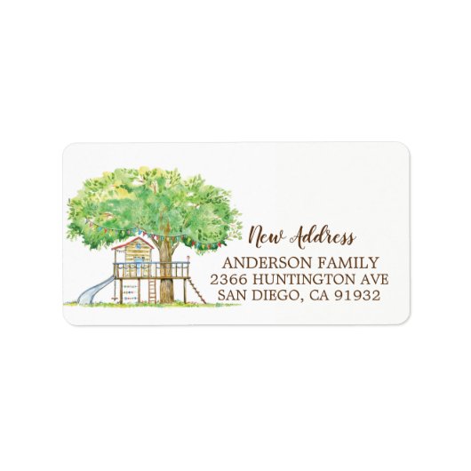 Het Nieuwe Adres van het Huis van de boom Bewegend Etiket (Voorkant)