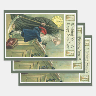 Het nieuwe jaar toegewenst, Vintage Vader Tijd  Inpakpapier Vel