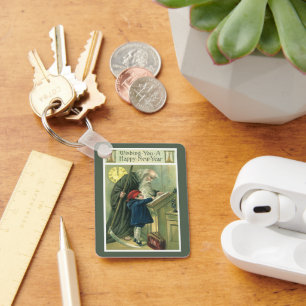 Het nieuwe jaar toegewenst, Vintage Vader Tijd  Sleutelhanger