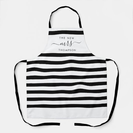 Het nieuwe Mrs Bride Elegant Modern Stripes Script Schort (Voorkant)