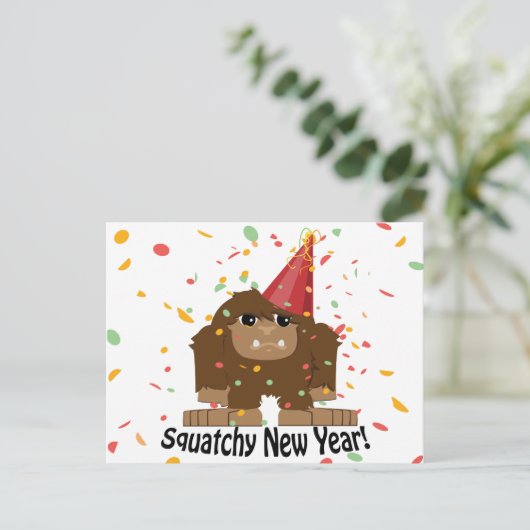 Het Nieuwjaar van Squatchy Feestdagenkaart (Staand voorkant)
