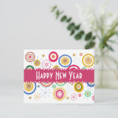 Het nieuwjaarsfeest! Cool Colorful Funky Circles Feestdagenkaart (Staand voorkant)