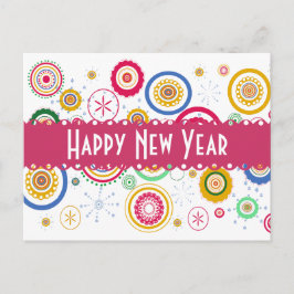 Het nieuwjaarsfeest! Cool Colorful Funky Circles Feestdagenkaart