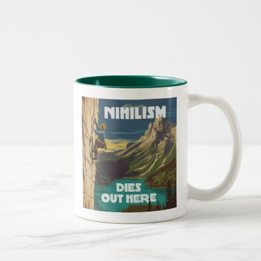 Het nihilisme sterft hier uit, het beklimmen van r tweekleurige koffiemok (Rechts)