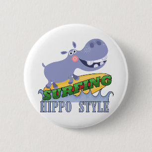 Het Nijlpaard van Surfer Ronde Button 5,7 Cm