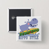Het Nijlpaard van Surfer Vierkante Button 5,1 Cm (Voorkant /achterkant)