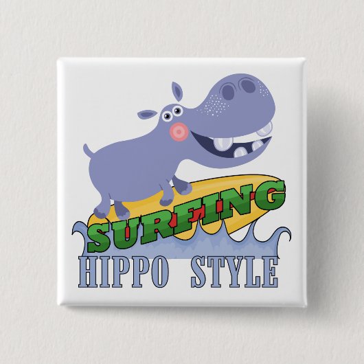 Het Nijlpaard van Surfer Vierkante Button 5,1 Cm (Voorkant)