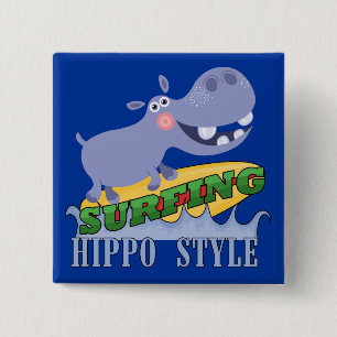 Het Nijlpaard van Surfer Vierkante Button 5,1 Cm