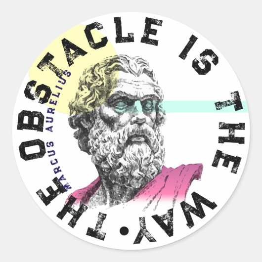 Het obstakel is de weg – Marcus Aurelius Ronde Sticker (Voorkant)