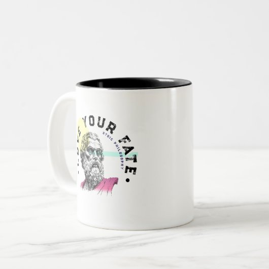 Het obstakel is de weg – Marcus Aurelius Tweekleurige Koffiemok (Voorkant links)