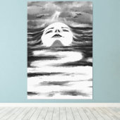 Het Ocean Face - Zwart-wit - Abstract tekenen Canvas Afdruk (Insitu (Houten vloer))