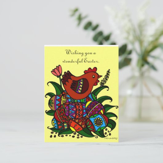 Het Oekraïense VolksArt. van Pysanky en van de Kip Feestdagenkaart (Staand voorkant)