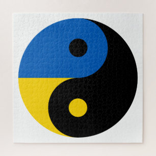 Het Oekraïense Yin Yang-symbool met de vlag van de Legpuzzel