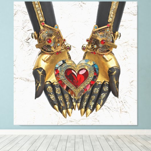 Het offer - Hart in Handen Canvas Afdruk (Insitu (Houten vloer))