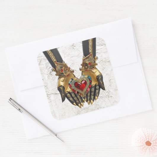 Het offer - Hart in Handen Vierkante Sticker (Envelop)