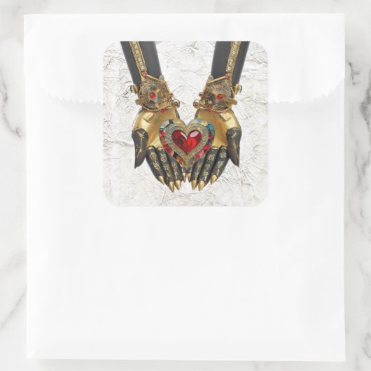 Het offer - Hart in Handen Vierkante Sticker (Tas)