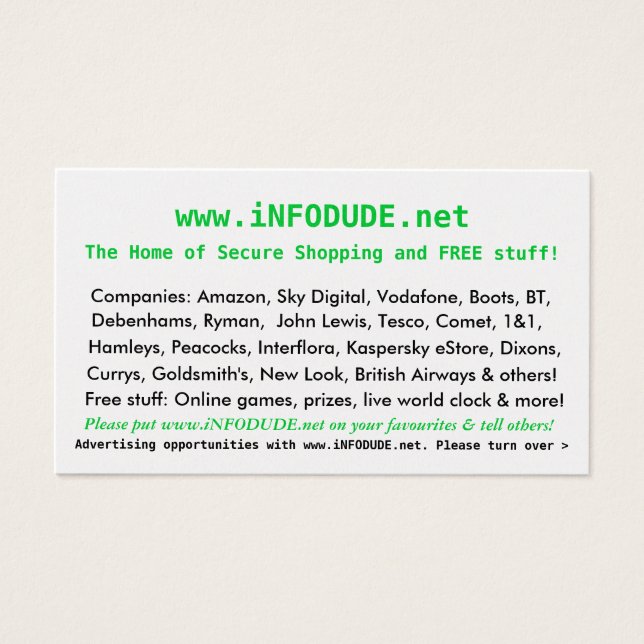 Het officiële www.iNFODUDE.net Visitekaartje! Visitekaartje (Voorkant)