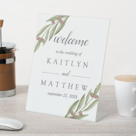 Het Olive Branch Wedding Collectie Welkom Reclamebord Met Voetstuk