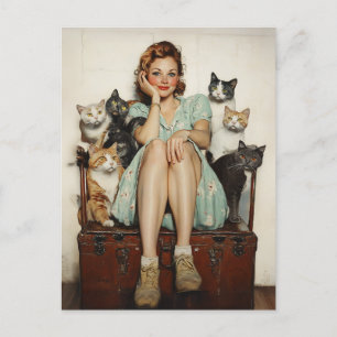 Het omarmen van de Retro Crazy Cat Lady Vibes Briefkaart