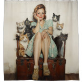Het omarmen van de Retro Crazy Cat Lady Vibes Douchegordijn (Voorkant)