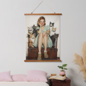 Het omarmen van de Retro Crazy Cat Lady Vibes Hangend Wandkleed (Slaapkamer)