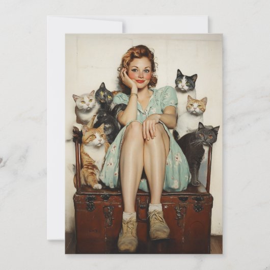 Het omarmen van de Retro Crazy Cat Lady Vibes Kaart (Voorkant)