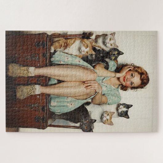 Het omarmen van de Retro Crazy Cat Lady Vibes Legpuzzel (Horizontaal)