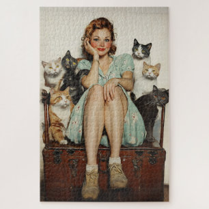 Het omarmen van de Retro Crazy Cat Lady Vibes Legpuzzel