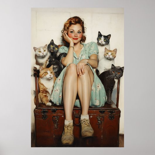 Het omarmen van de Retro Crazy Cat Lady Vibes Poster (Voorkant)