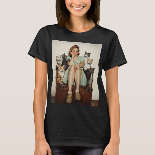 Het omarmen van de Retro Crazy Cat Lady Vibes T-shirt (Voorkant)