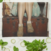 Het omarmen van de Retro Crazy Cat Lady Vibes Theedoek (Gevouwen)