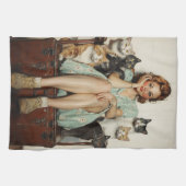 Het omarmen van de Retro Crazy Cat Lady Vibes Theedoek (Horizontaal)