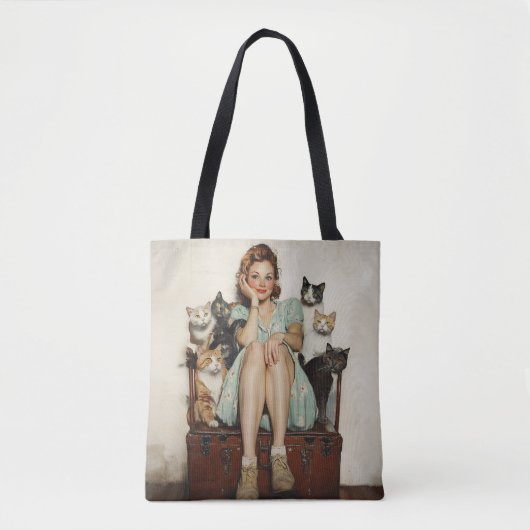 Het omarmen van de Retro Crazy Cat Lady Vibes Tote Bag (Voorkant)
