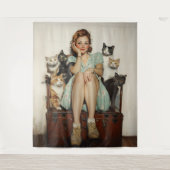 Het omarmen van de Retro Crazy Cat Lady Vibes Wandkleed (Voorkant)