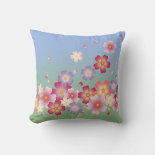 Het omvallen van Sakura Blossom Kimono Style Blue Kussen