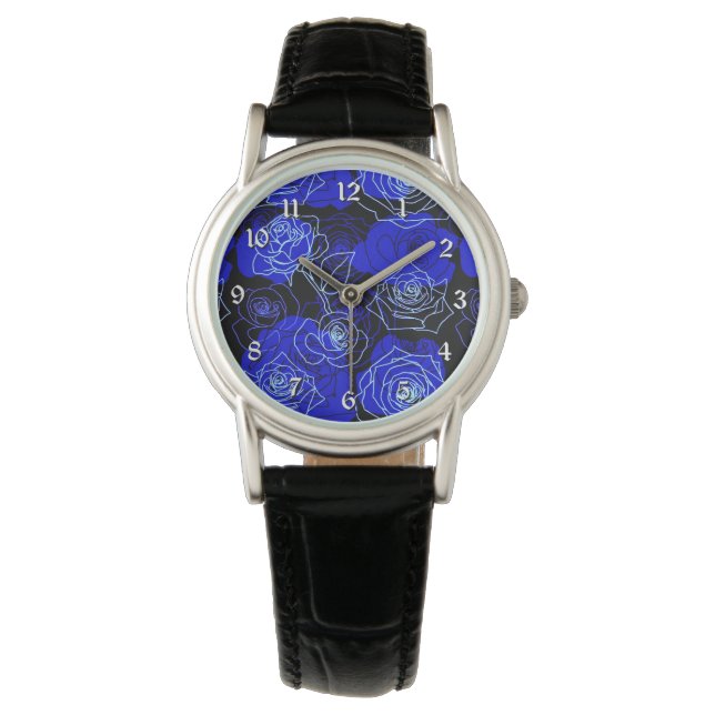 Het onbereikbare blauwe Rozen bloemenpolshorloge Horloge (Voorkant)