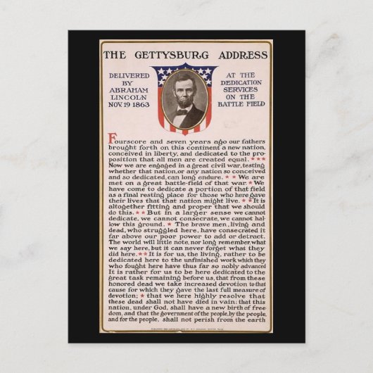 Het onderwerp Inauguratie in Gettysburg Briefkaart (Voorkant)