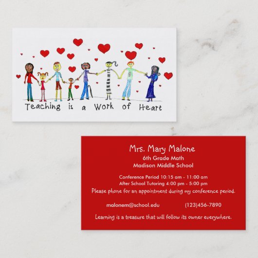 Het onderwijzen is een Werk van de Kaarten van de  Visitekaartje (Voorkant / Achterkant)